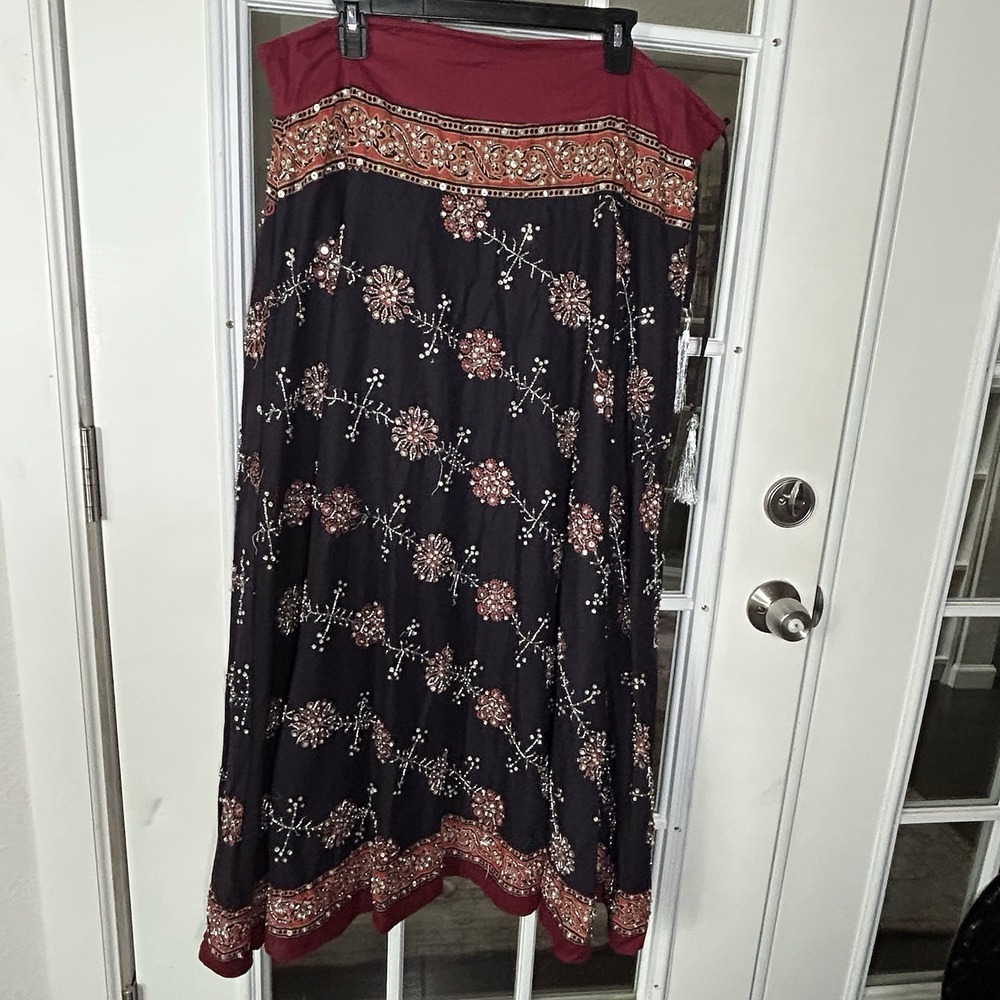 Soft Surroundings Embroidered Beaded Maxi Skirt Embellished Size Tall Large